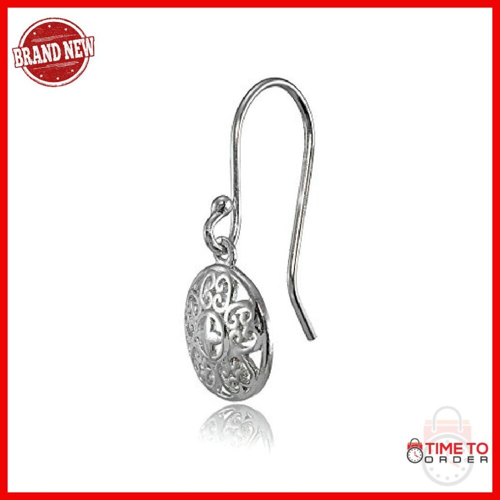 925 Sterling Silver Vintage Filigree Dangle Earrings 28mm Hook Back - Picture 4 of 5